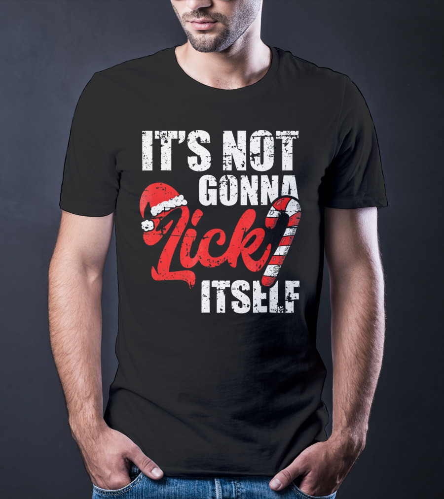 Funny Christmas It's Not Gonna Lick Itself Candy Cane Santa Hat T-Shirt