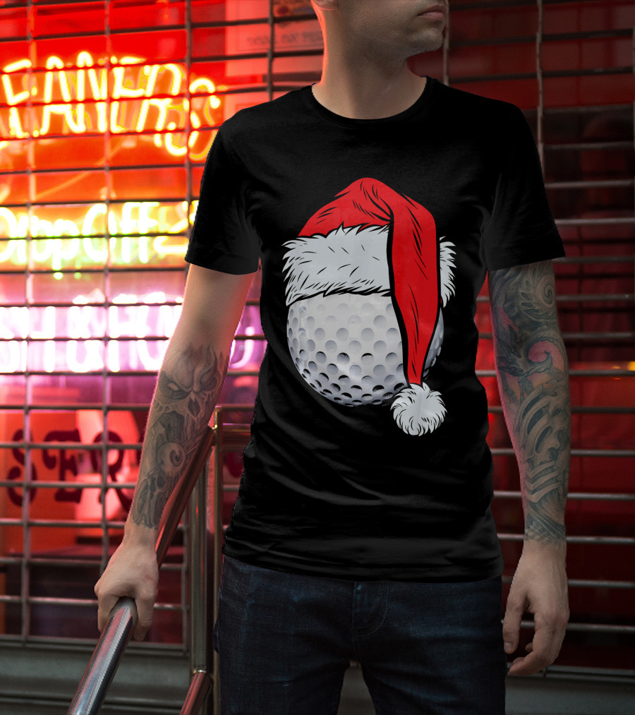 Christmas Golf Ball With Santa Hat T-Shirt