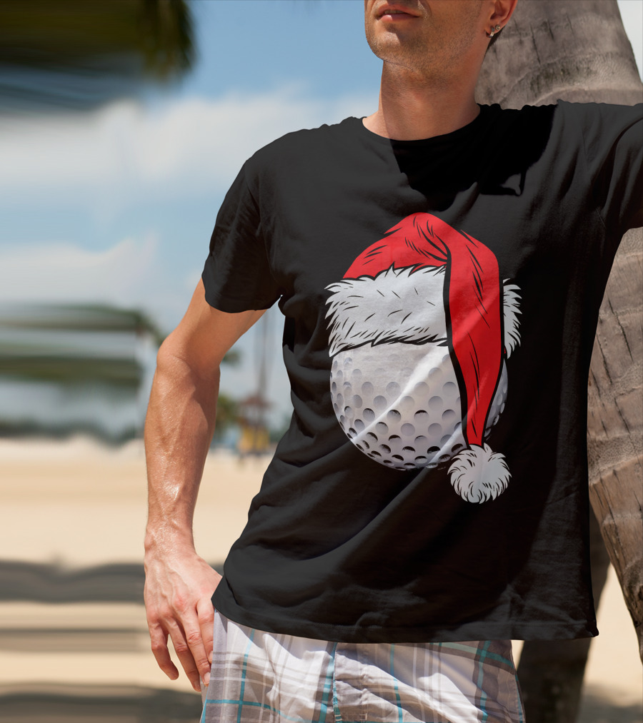 Christmas Golf Ball With Santa Hat T-Shirt