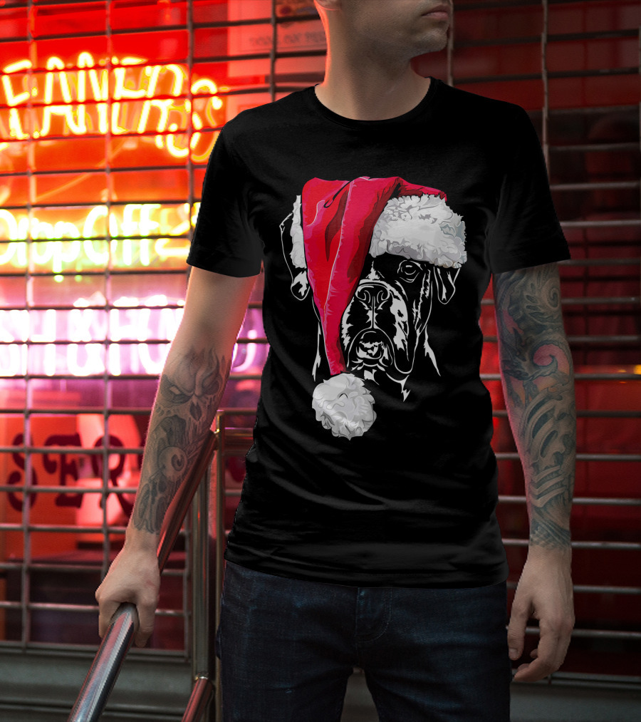 Funny Boxer Dog With Santa Hat Christmas T-Shirt