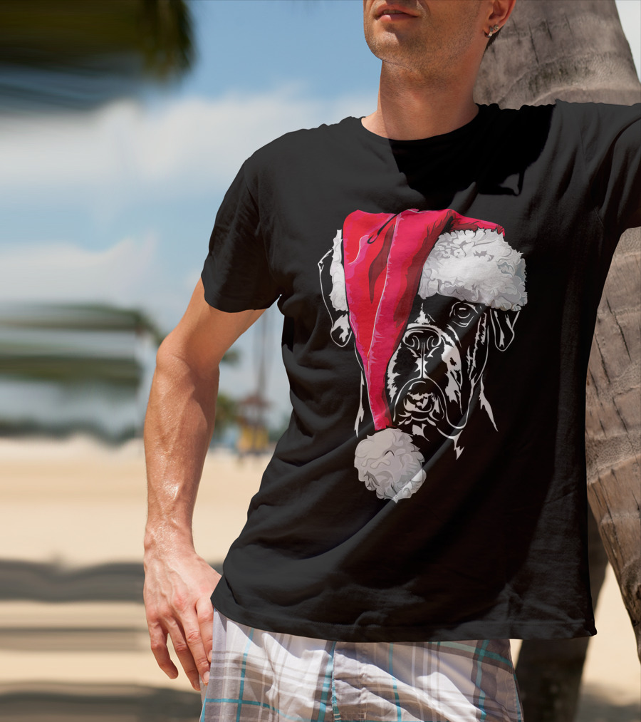 Funny Boxer Dog With Santa Hat Christmas T-Shirt