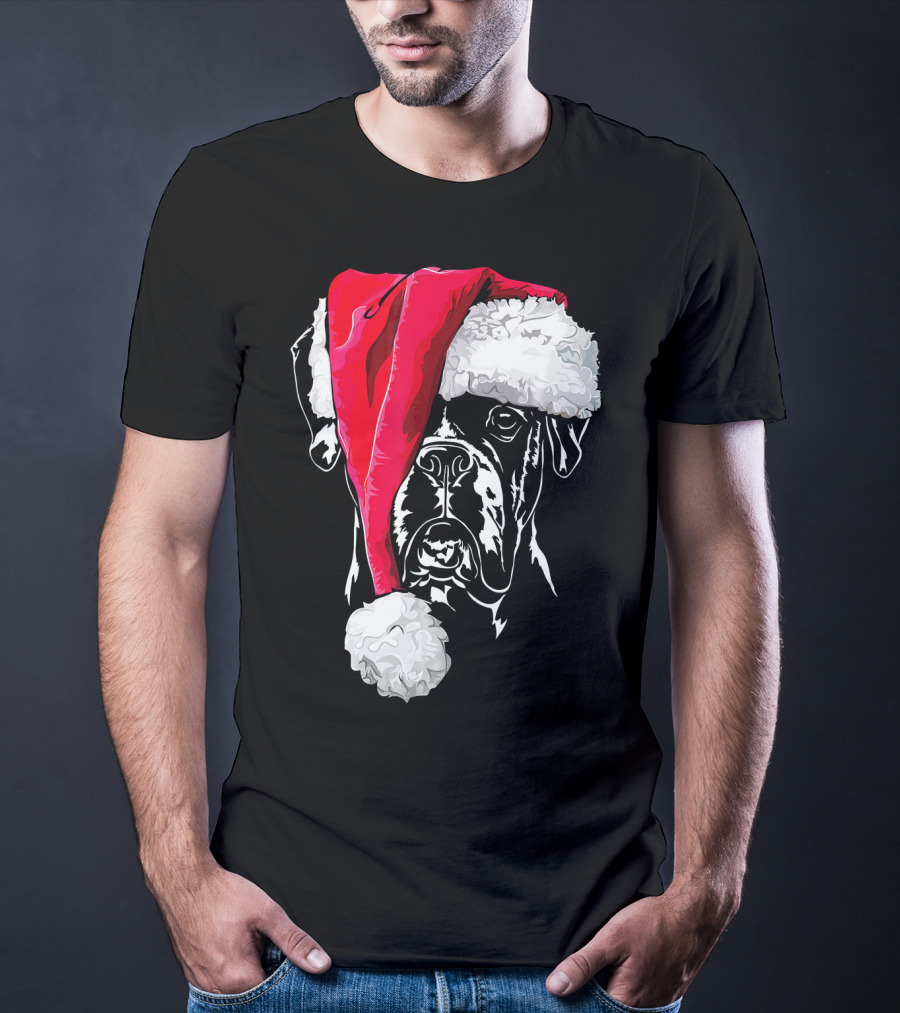Funny Boxer Dog With Santa Hat Christmas T-Shirt