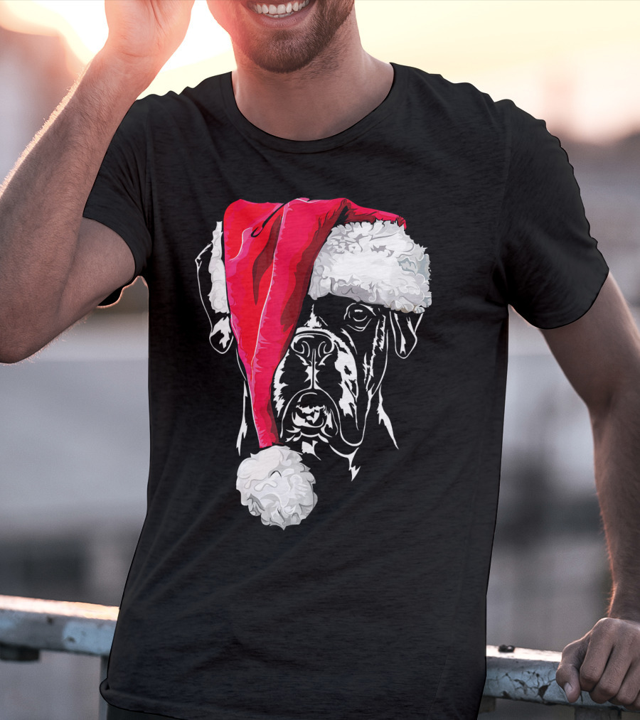 Funny Boxer Dog With Santa Hat Christmas T-Shirt