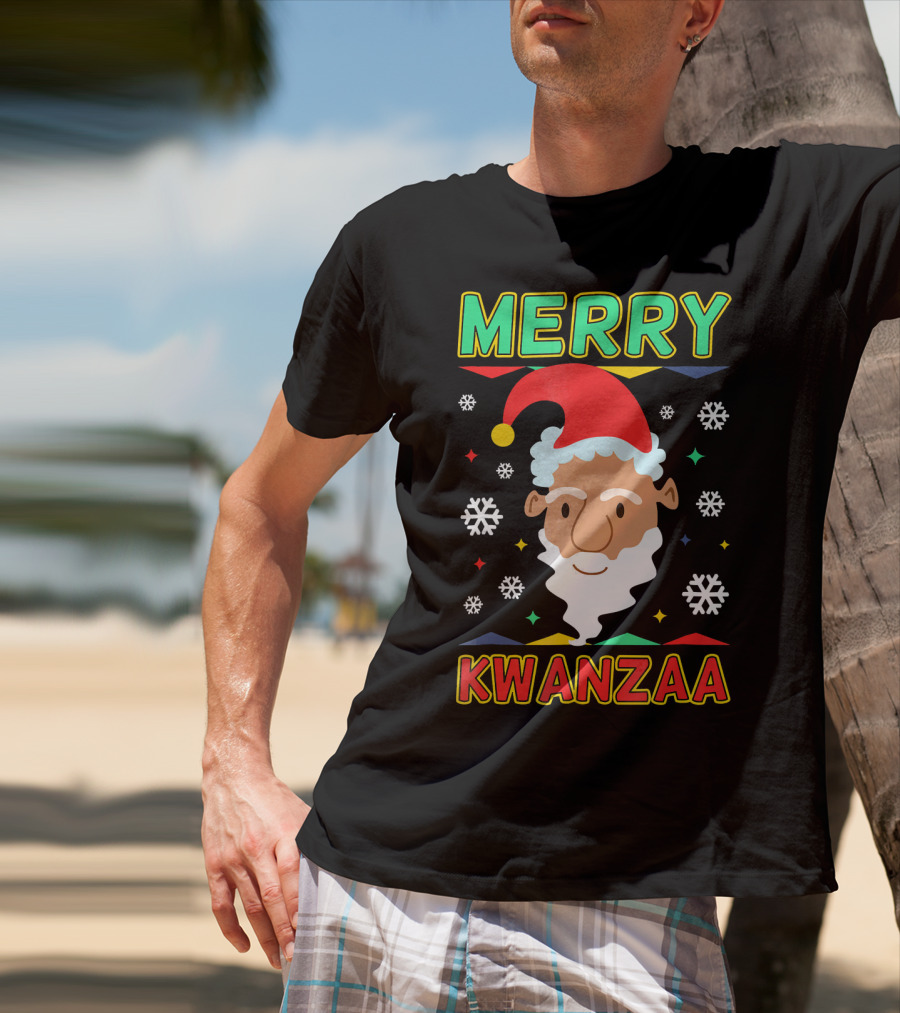 Merry Kwanzaa Santa African Festive Snowflakes T-Shirt