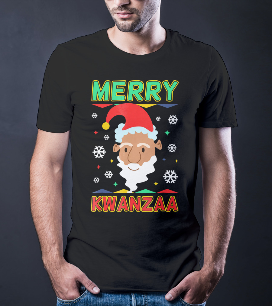 Merry Kwanzaa Santa African Festive Snowflakes T-Shirt