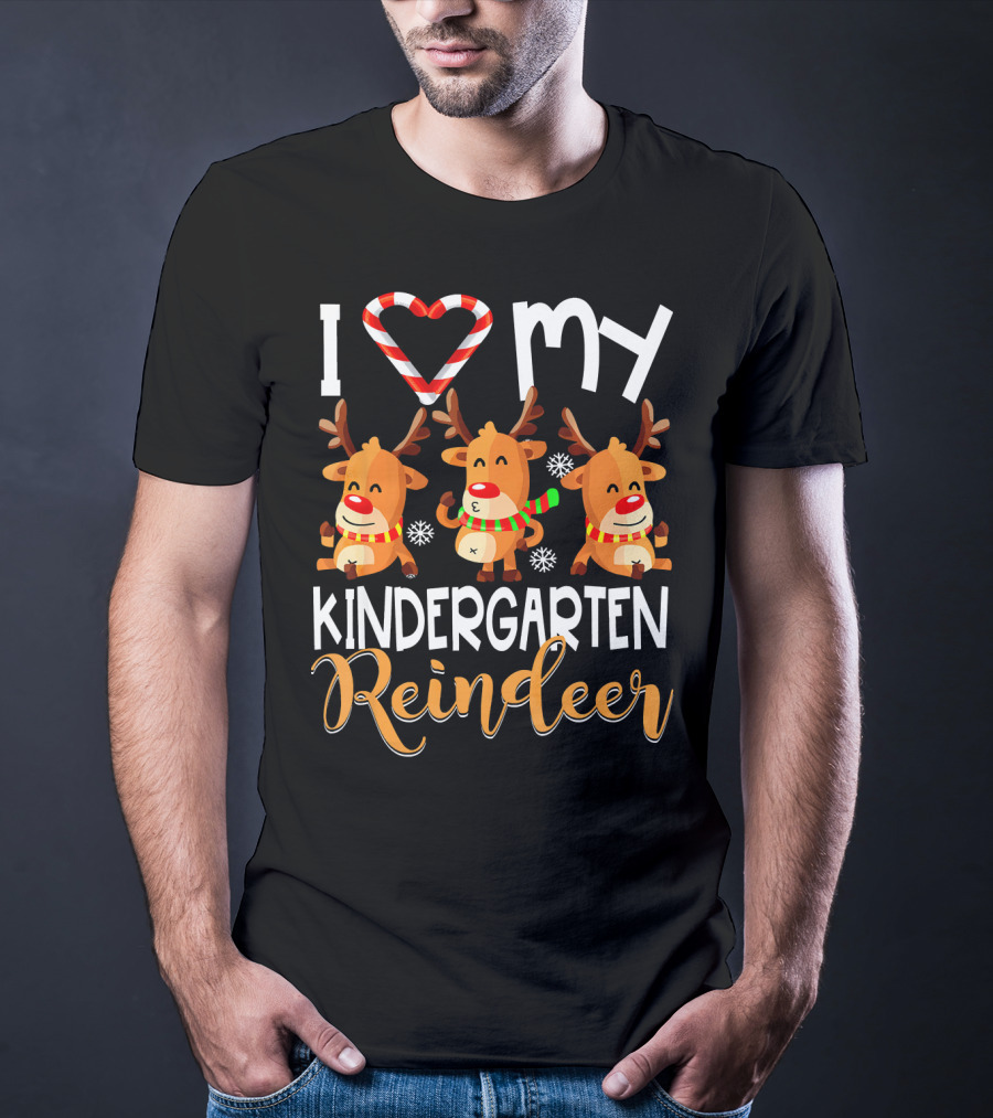 I Love My Kindergarten Reindeer Christmas Festive Joyful Antlered Friends T-Shirt