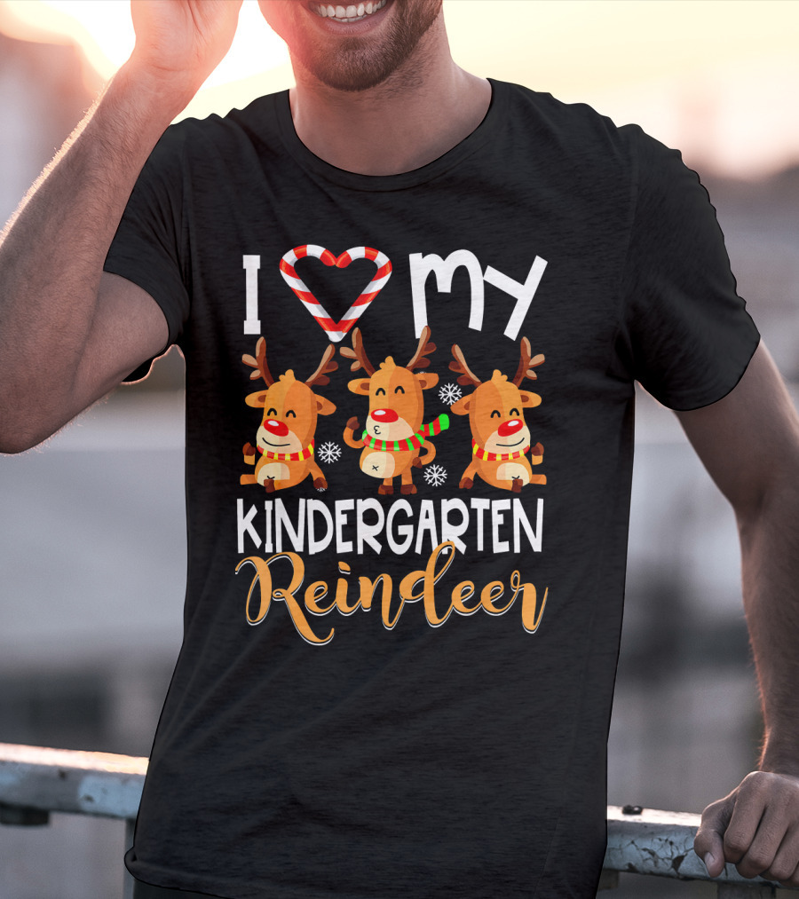 I Love My Kindergarten Reindeer Christmas Festive Joyful Antlered Friends T-Shirt