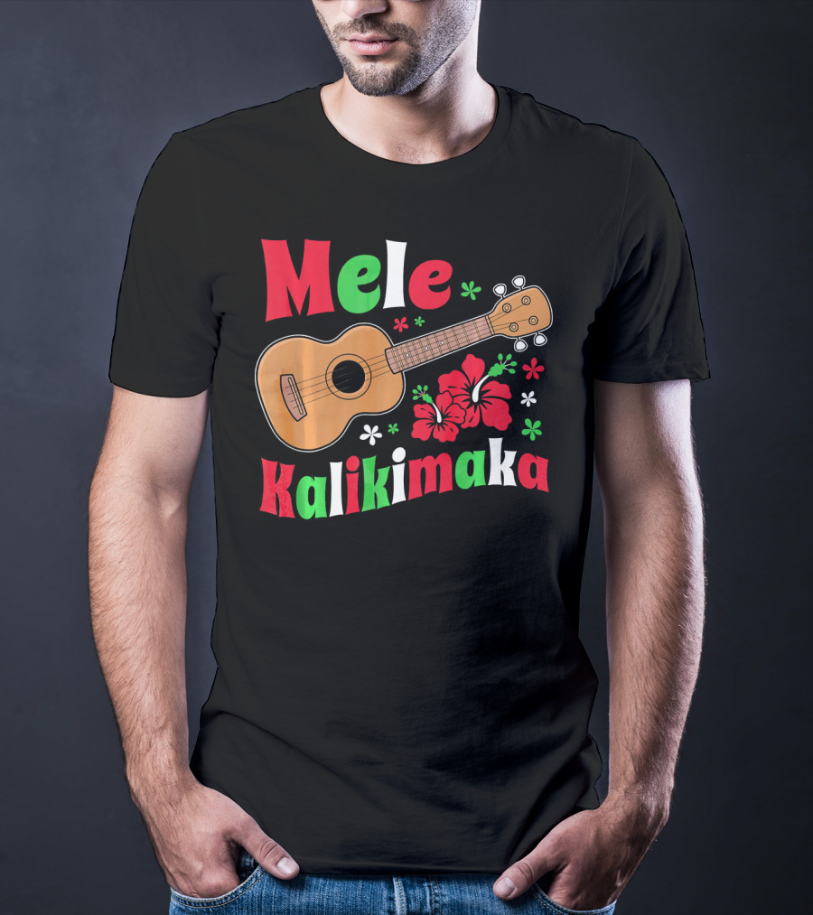 Mele Kalikimaka Ukulele Hibiscus Hawai Christmas T-Shirt