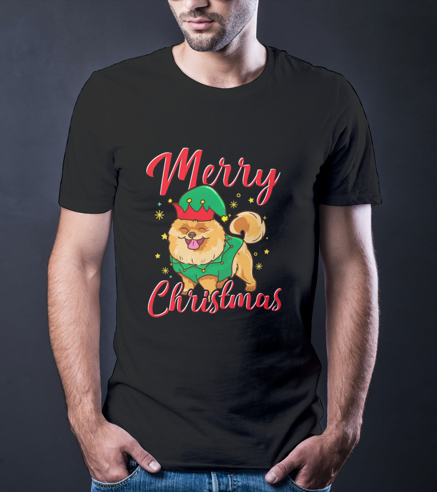 Merry Christmas Funny Cute Pomeranian Elf T-Shirt