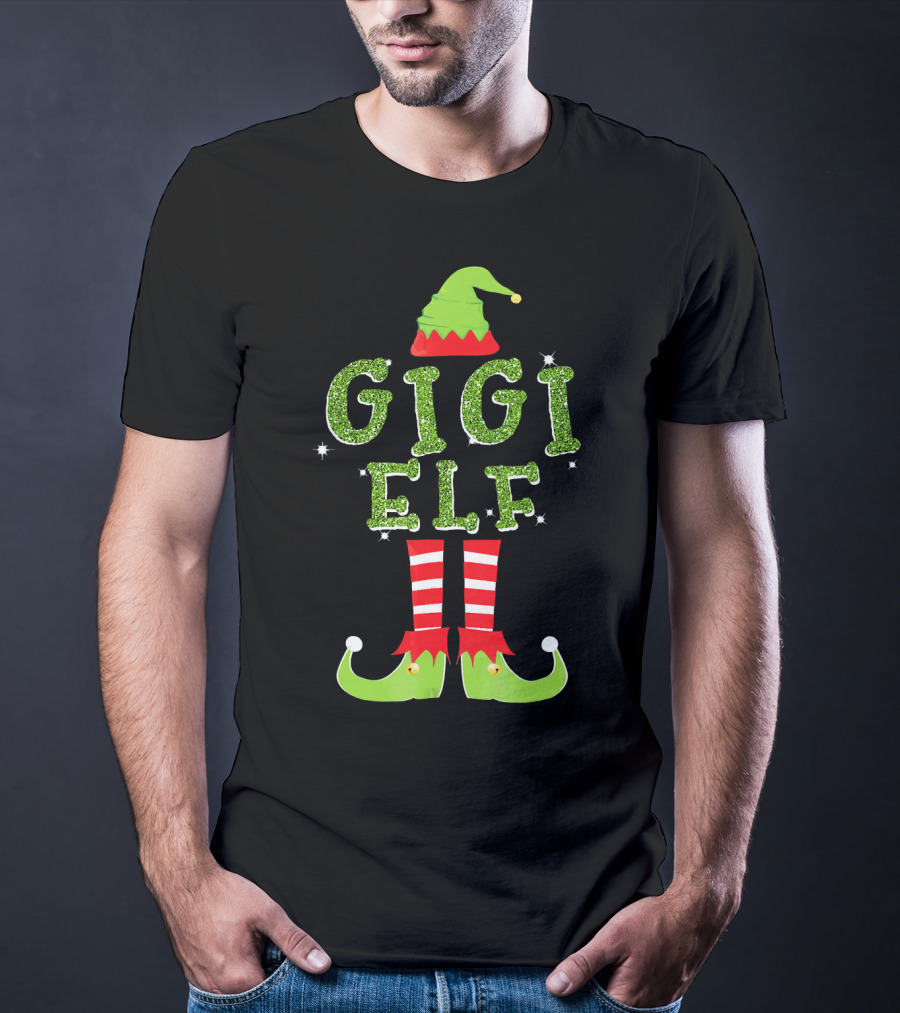 Gigi Elf Christmas Sparkle Outfit Hat Boots Stripes T-Shirt