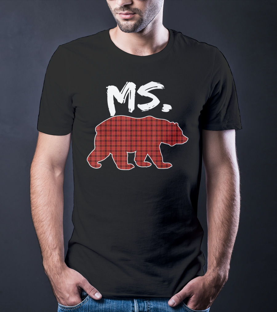 MS Red Plaid Bear Christmas T-Shirt