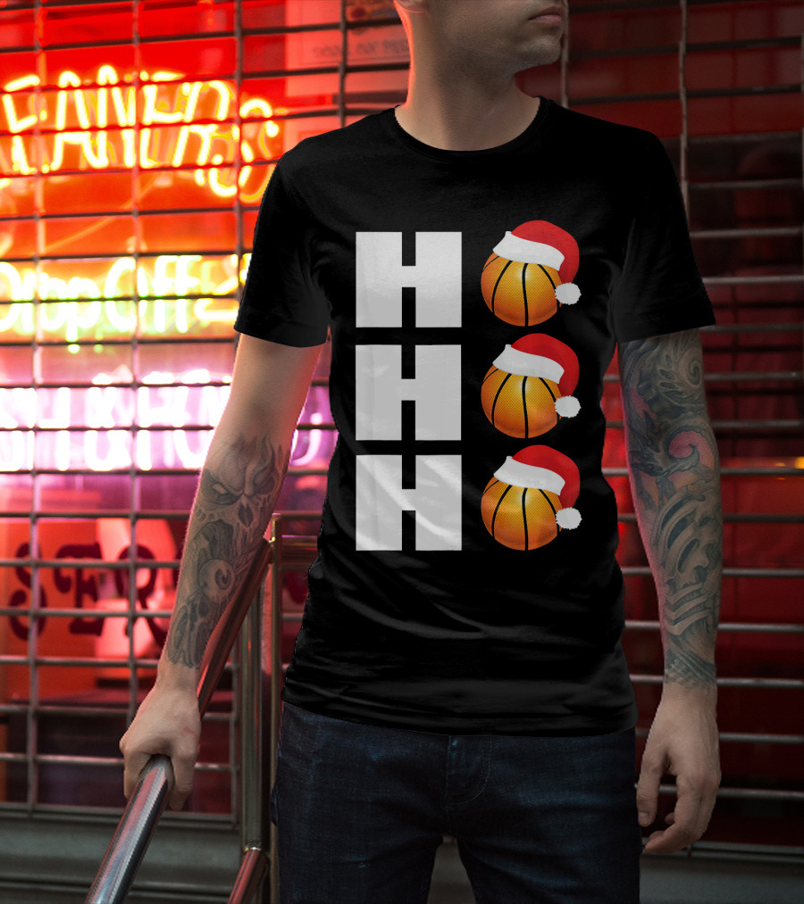HO HO HO Santa Hat Basketballs Christmas Holiday T-Shirt
