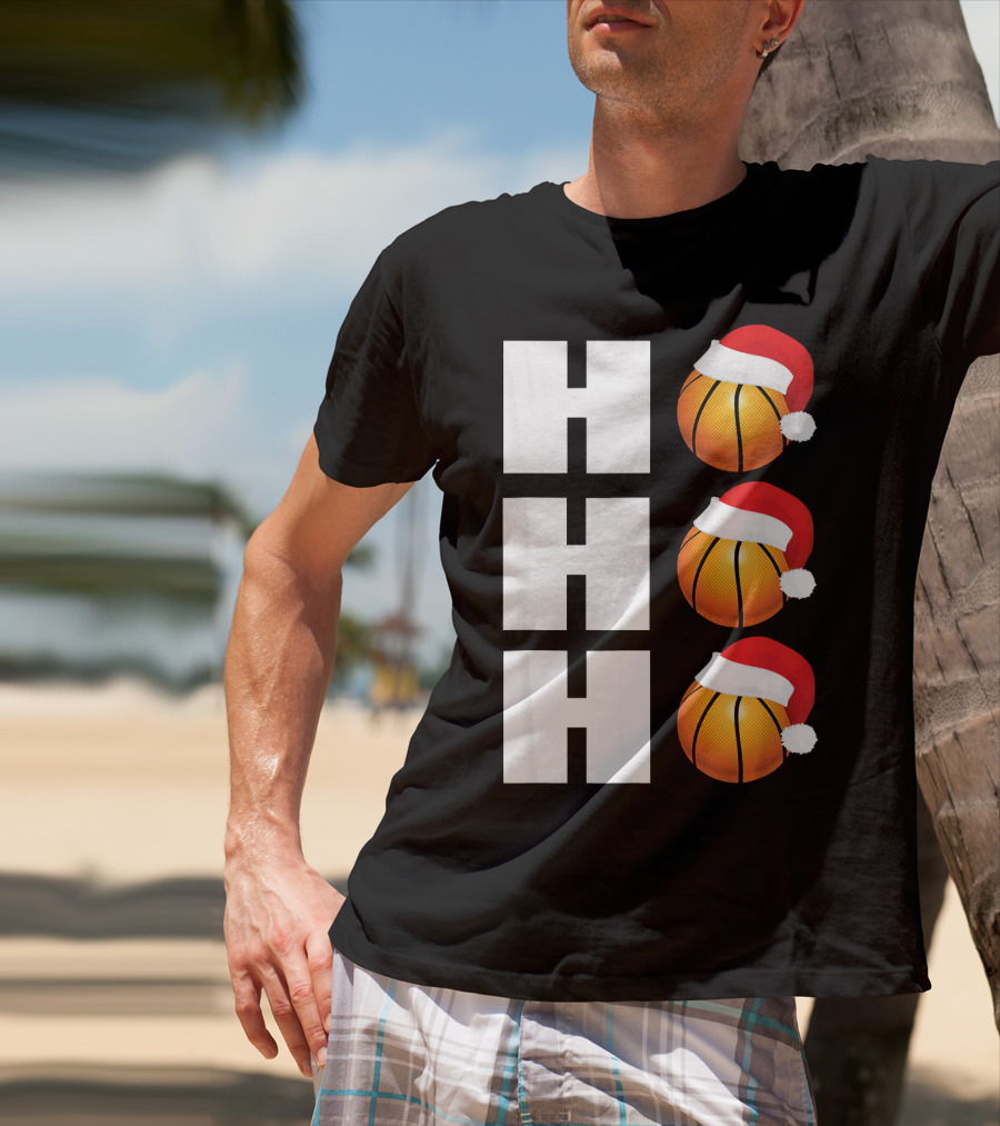 HO HO HO Santa Hat Basketballs Christmas Holiday T-Shirt