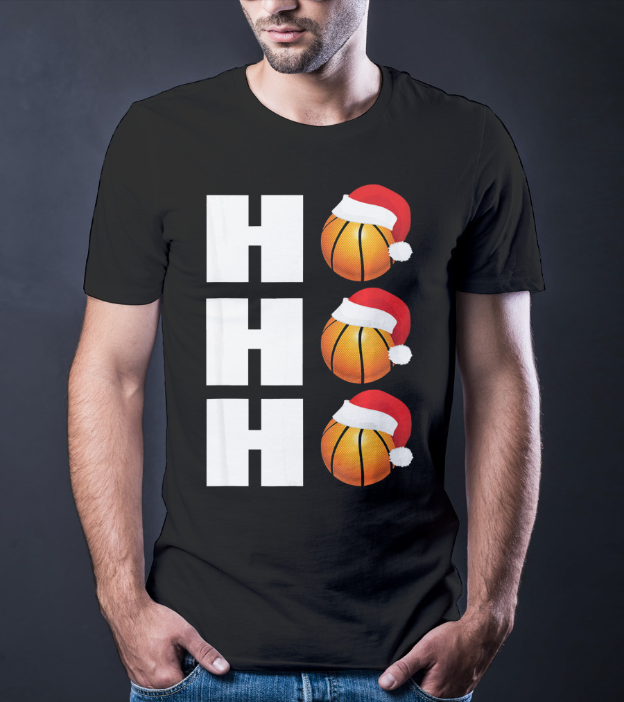 HO HO HO Santa Hat Basketballs Christmas Holiday T-Shirt