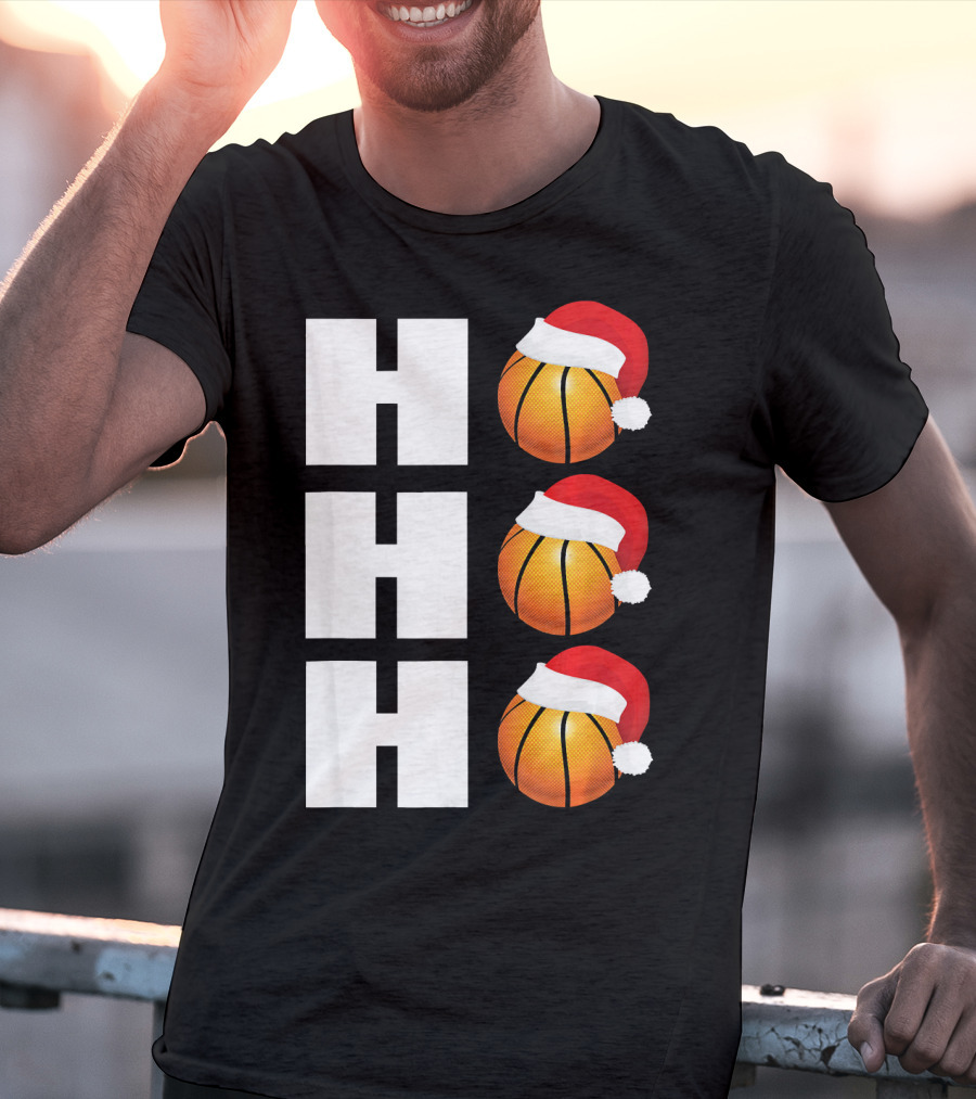HO HO HO Santa Hat Basketballs Christmas Holiday T-Shirt
