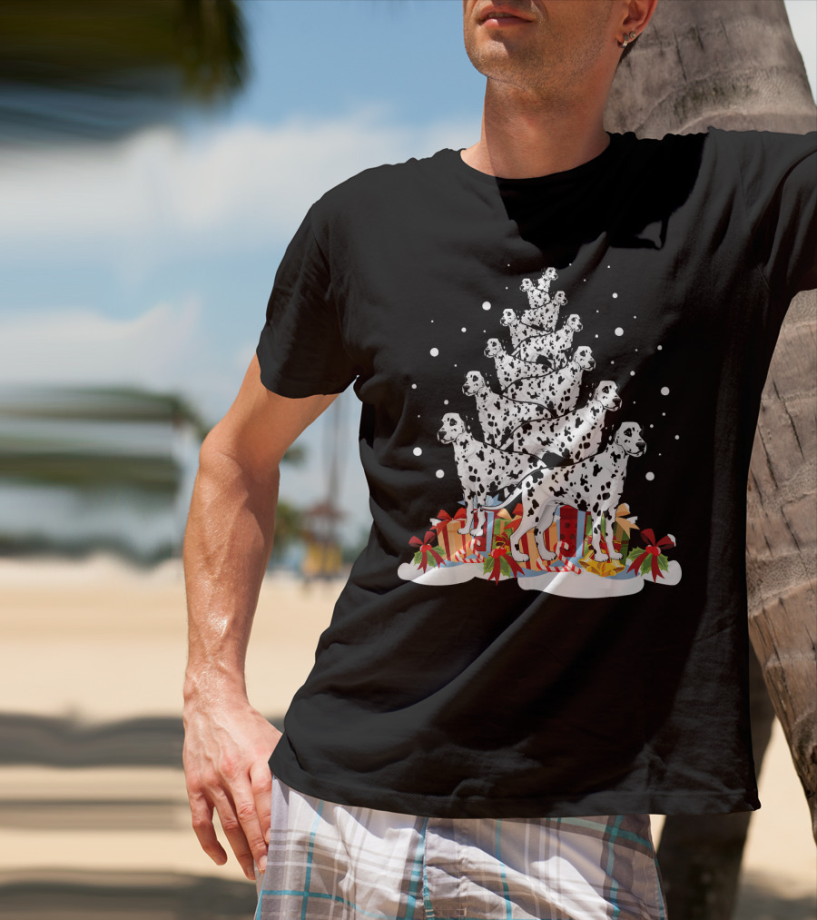 Dalmatian Merry Christmas Tree With Gifts And Snowflakes T-Shirt