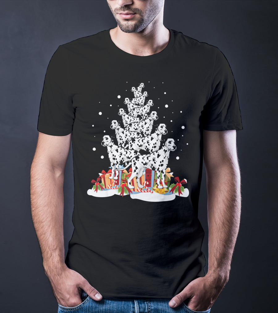 Dalmatian Merry Christmas Tree With Gifts And Snowflakes T-Shirt