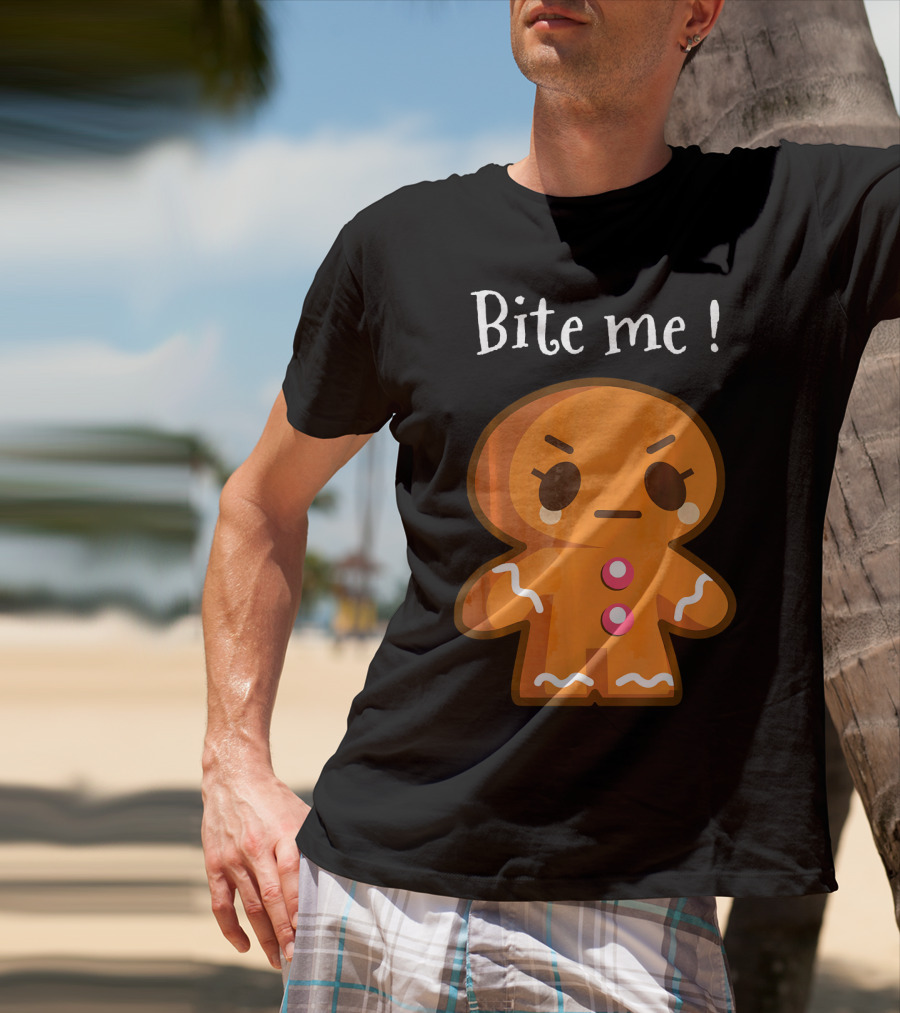 Bite Me Angry Gingerbread Cookie Christmas T-Shirt