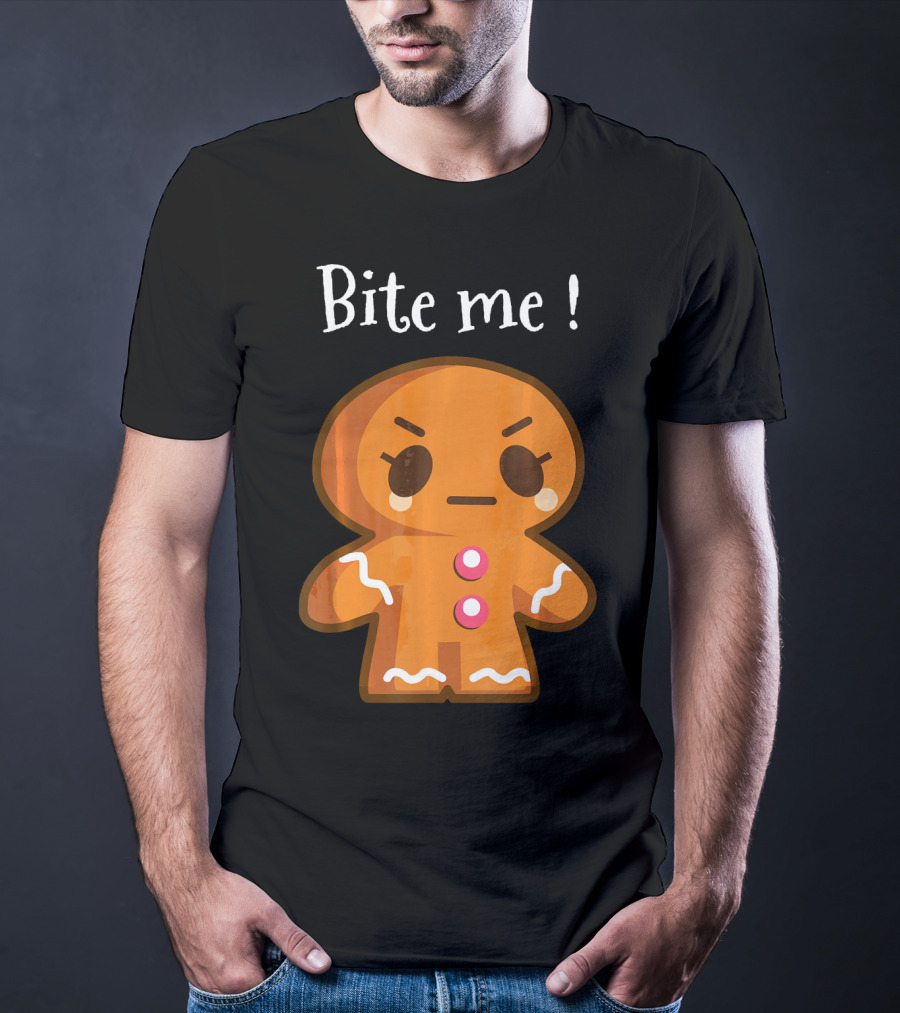 Bite Me Angry Gingerbread Cookie Christmas T-Shirt