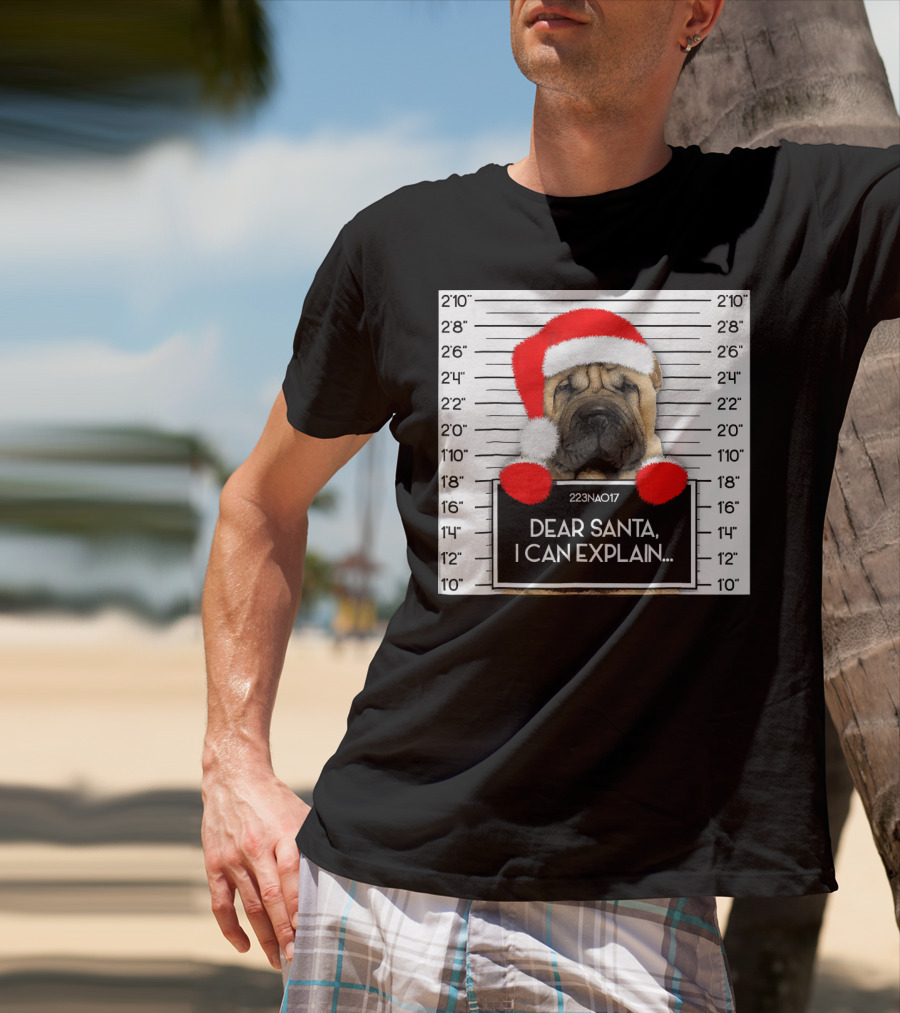 Xmas Chinese Shar Pei Lover Dear Santa I Can Explain Mugshot Santa Hat T-Shirt