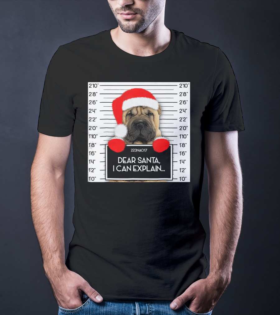 Xmas Chinese Shar Pei Lover Dear Santa I Can Explain Mugshot Santa Hat T-Shirt