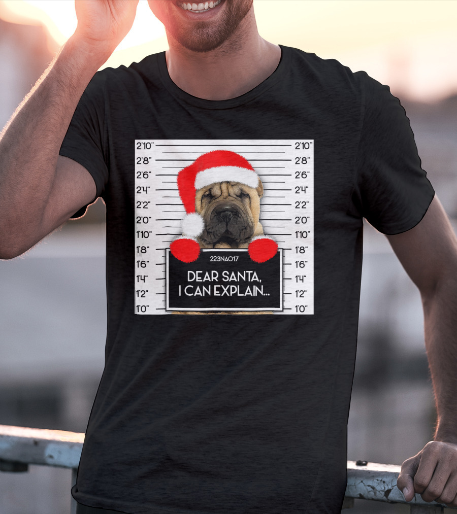 Xmas Chinese Shar Pei Lover Dear Santa I Can Explain Mugshot Santa Hat T-Shirt