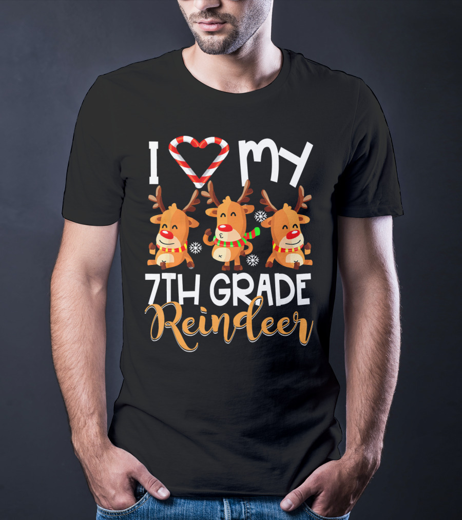 I Love My 7th Grade Reindeer Christmas Candy Cane Snowflakes T-Shirt