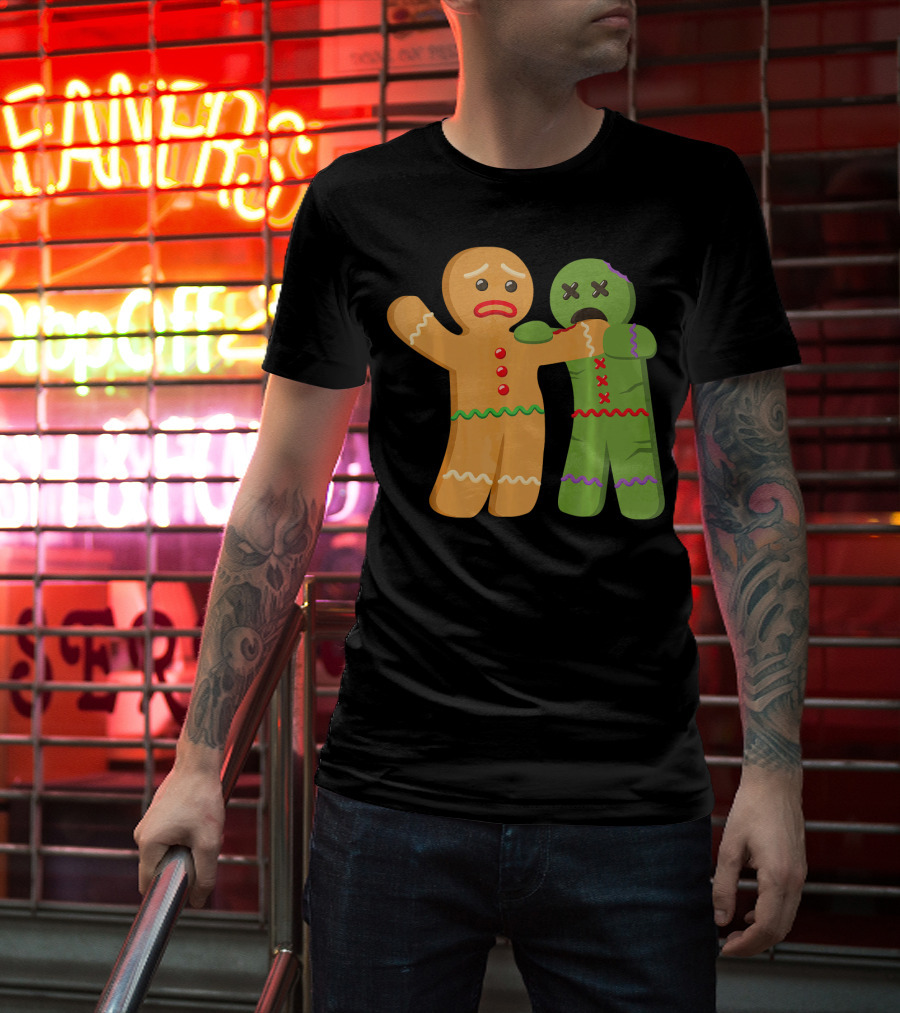 Gingerbread Zombie Funny Biting Cookie Humor Halloween T-Shirt
