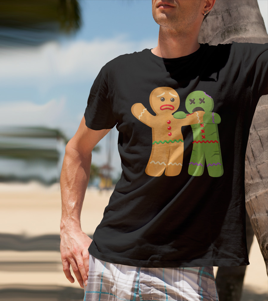 Gingerbread Zombie Funny Biting Cookie Humor Halloween T-Shirt