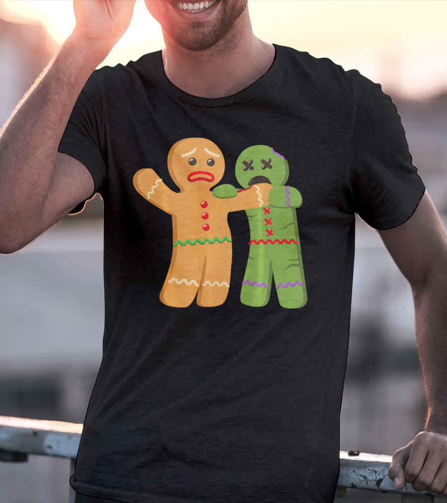 Gingerbread Zombie Funny Biting Cookie Humor Halloween T-Shirt