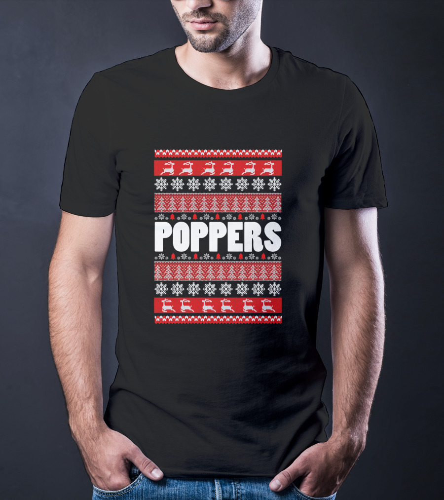 POPPERS Reindeer Christmas Snowflakes Trees Grandpa T-Shirt