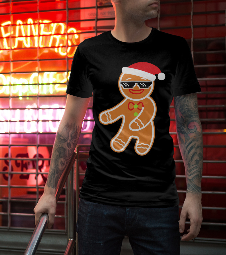 Flossing Gingerbread With Santa Hat And Sunglasses T-Shirt