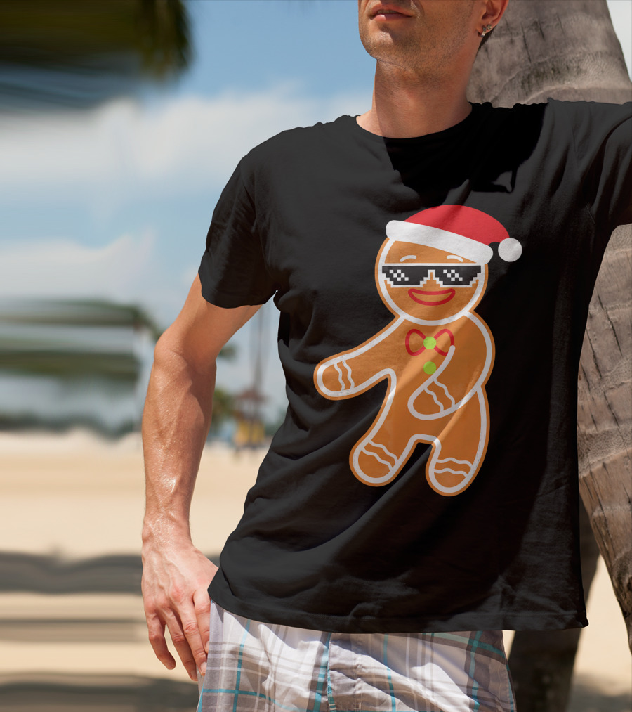 Flossing Gingerbread With Santa Hat And Sunglasses T-Shirt