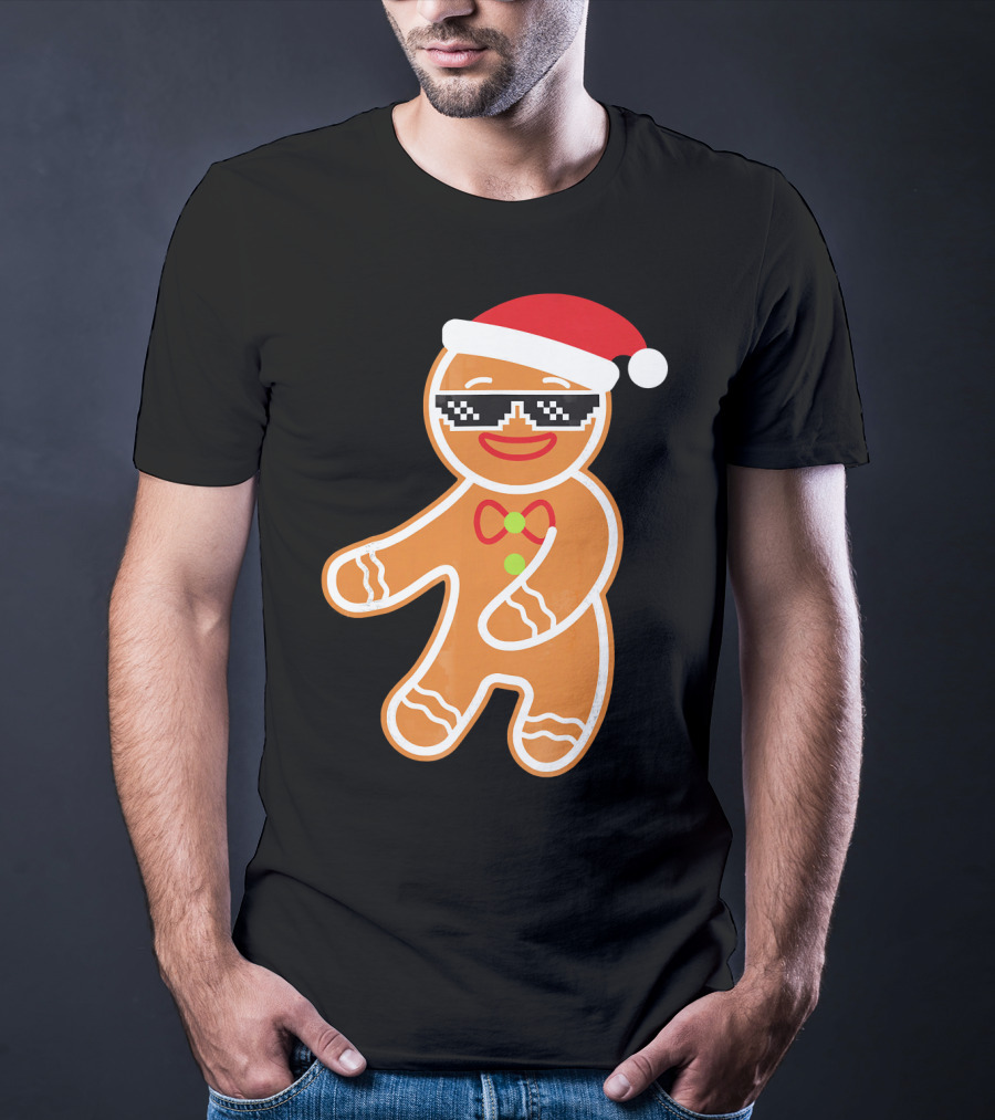 Flossing Gingerbread With Santa Hat And Sunglasses T-Shirt