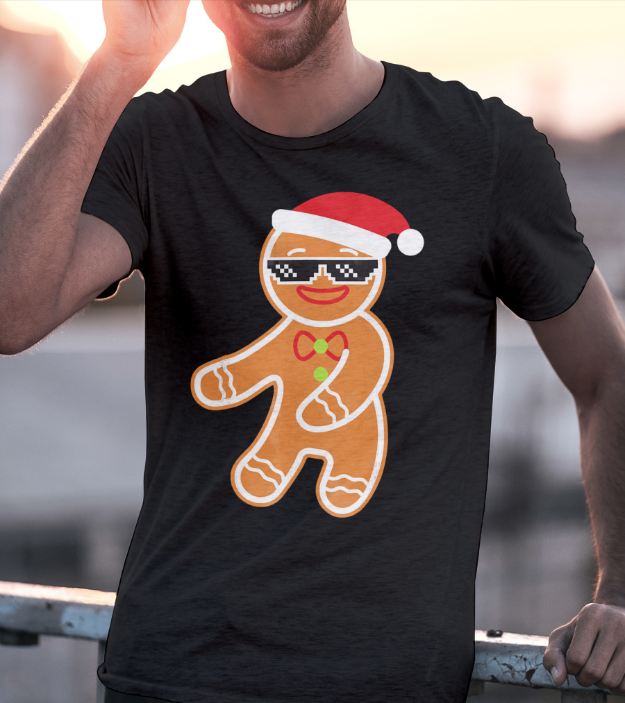 Flossing Gingerbread With Santa Hat And Sunglasses T-Shirt