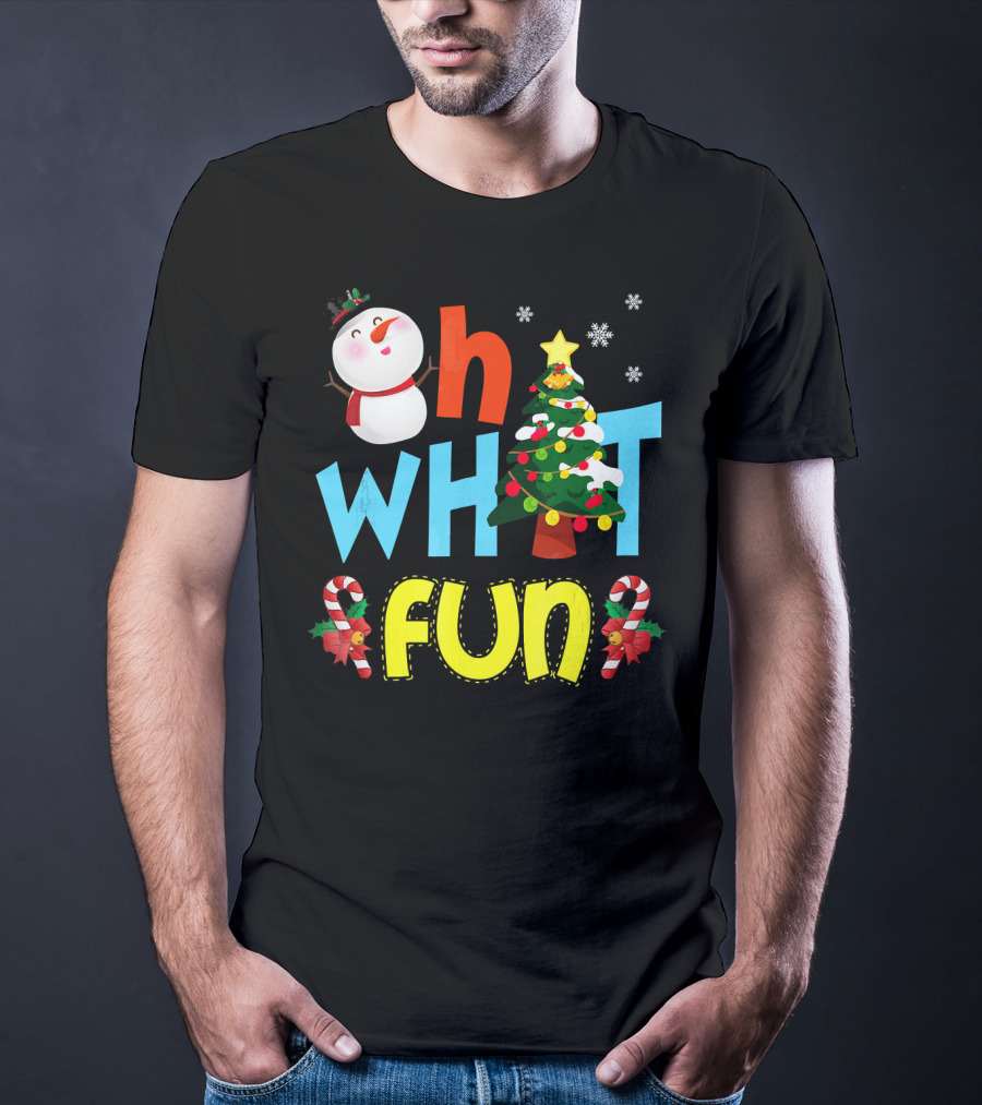 Oh What Fun Christmas Tree Snowman Candy Canes T-Shirt