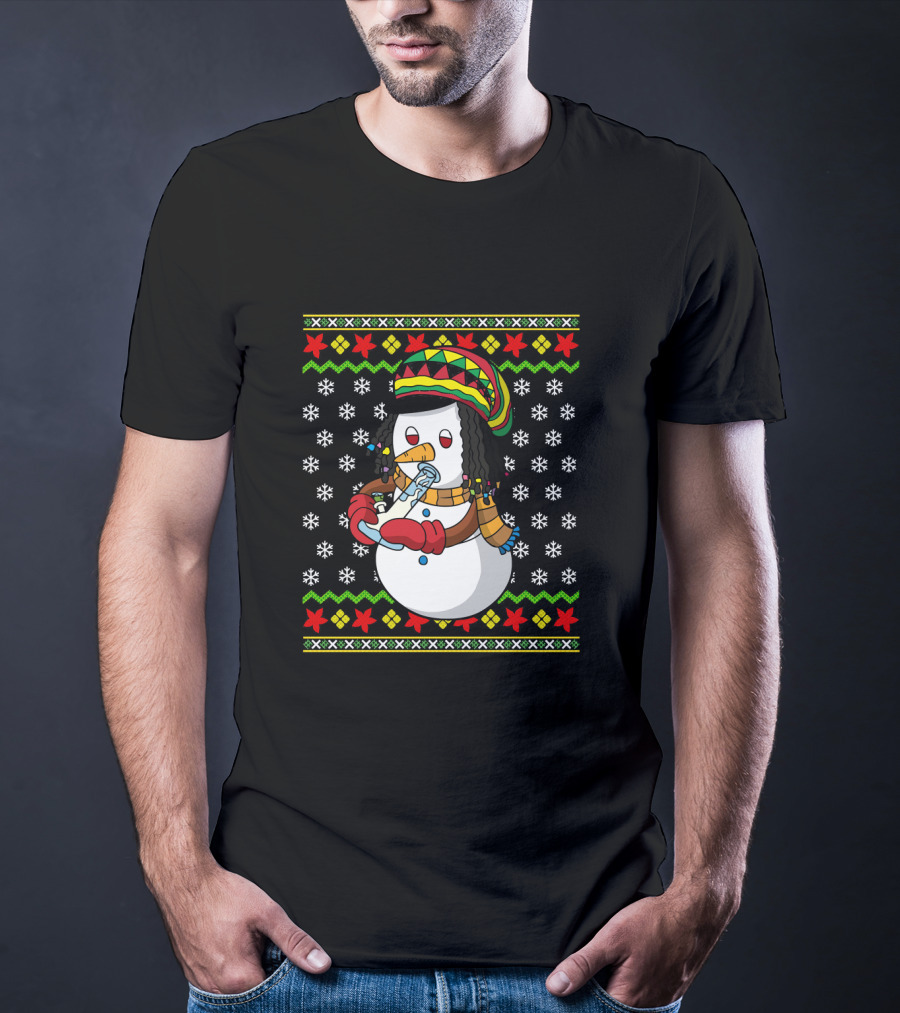 Marijuana Snowman Cannabis Ugly Sweater Rasta T-Shirt