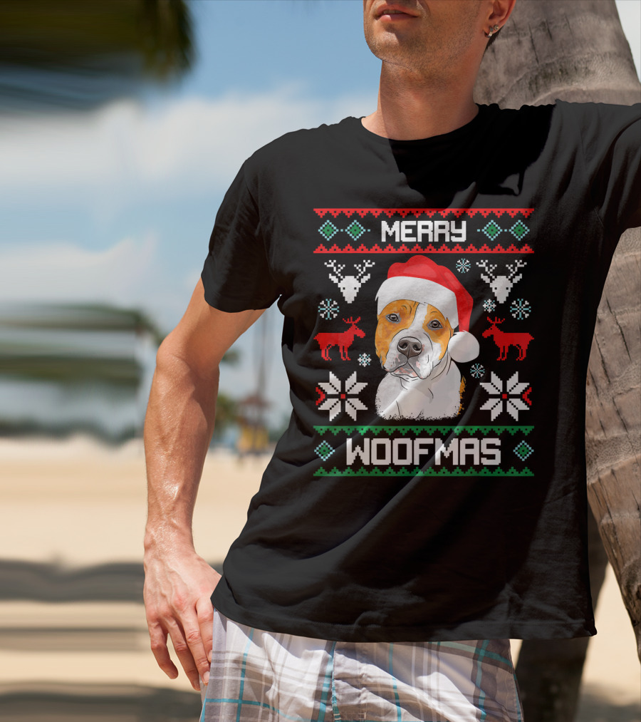 American Staffordshire Terrier Merry Woofmas T-Shirt