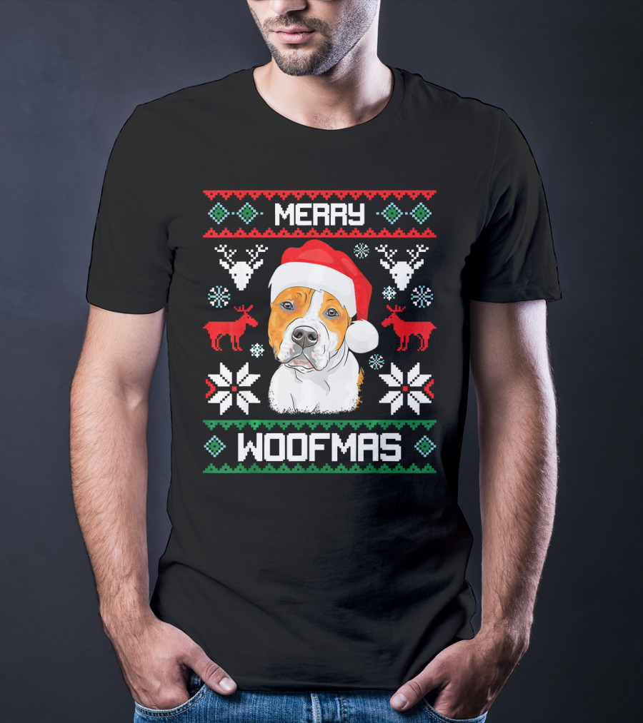 American Staffordshire Terrier Merry Woofmas T-Shirt