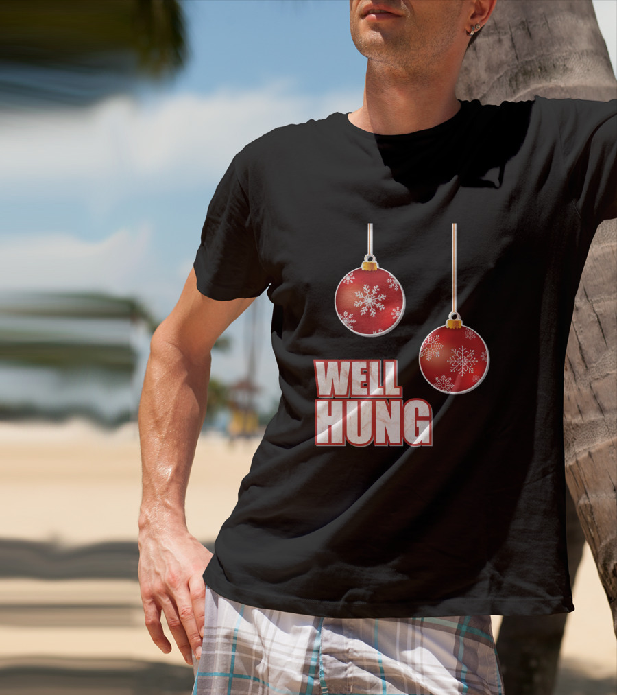 Well Hung Funny Christmas Tree Balls Snowflakes T-Shirt