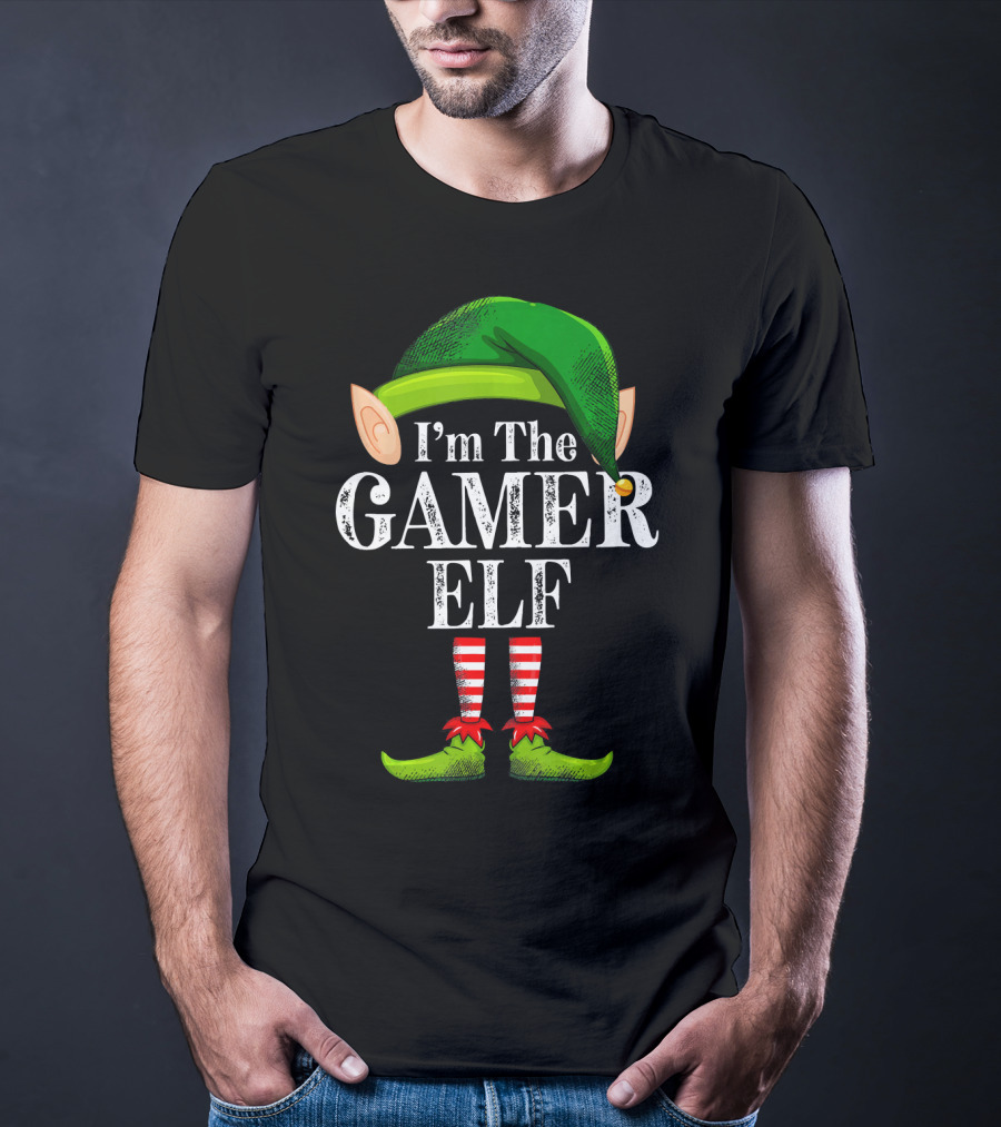 I'm The Gamer Elf Christmas Green Hat Striped Red Socks T-Shirt