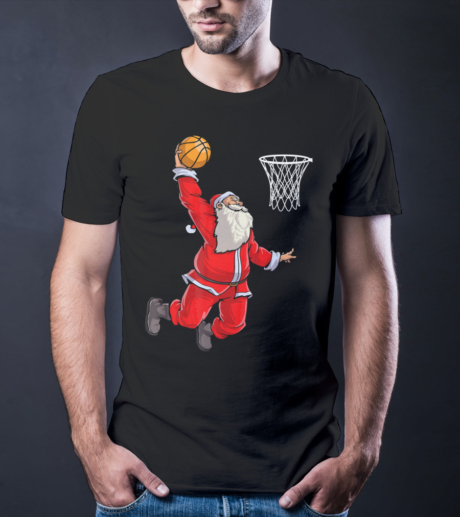 Santa Slam Dunk With Basketball T-Shirt
