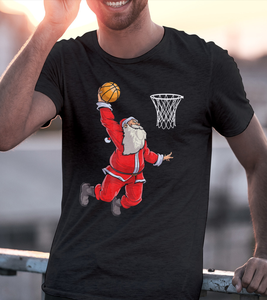 Santa Slam Dunk With Basketball T-Shirt