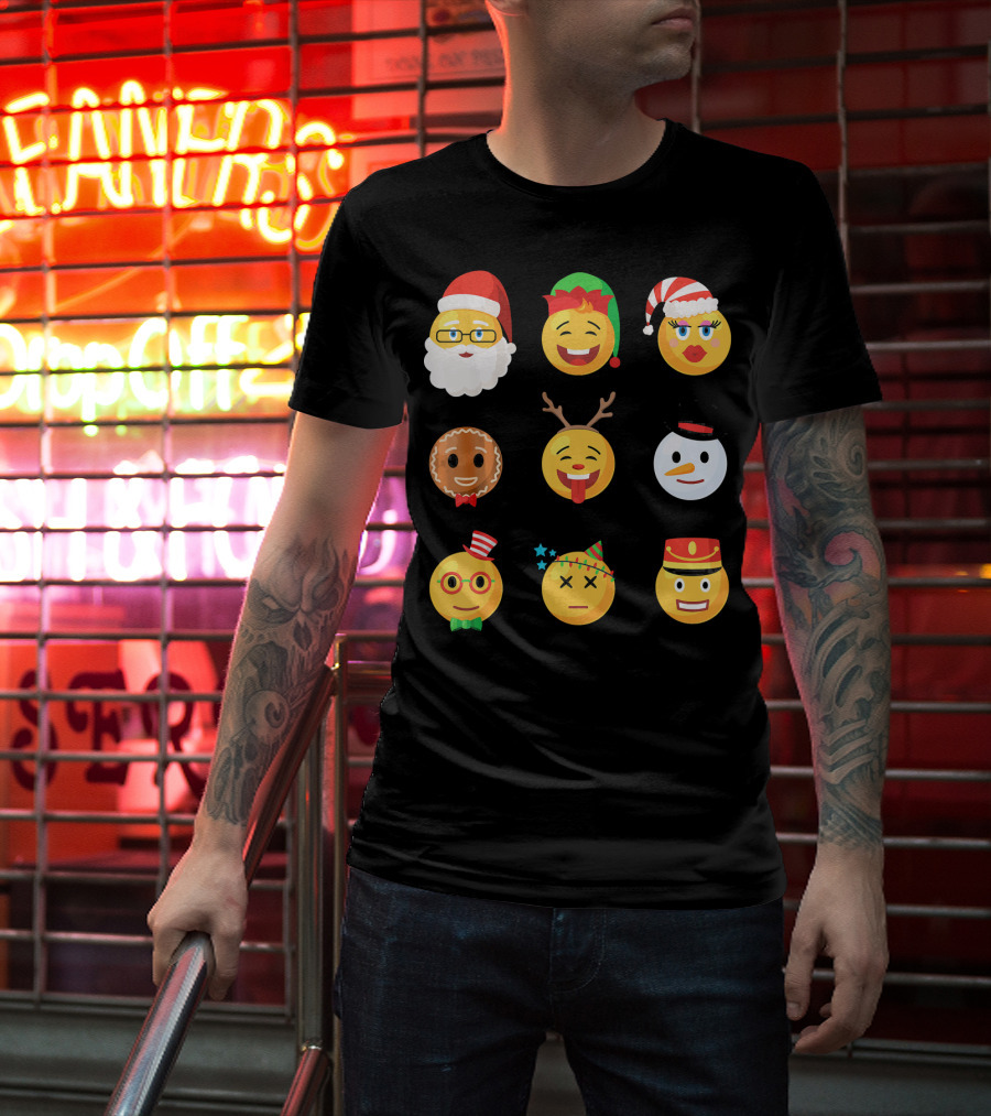 Christmas Emoji Faces Ugly Party Santa Reindeer Snowman Gingerbread T-Shirt