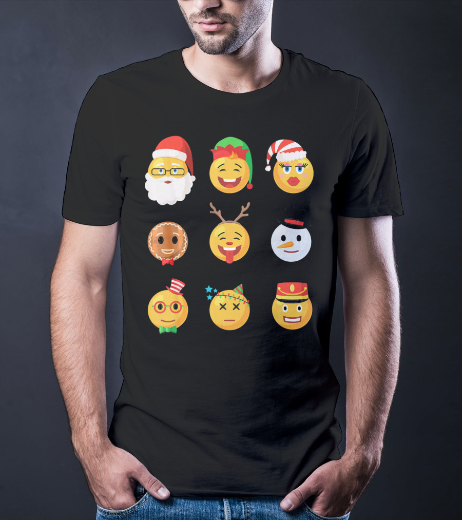 Christmas Emoji Faces Ugly Party Santa Reindeer Snowman Gingerbread T-Shirt