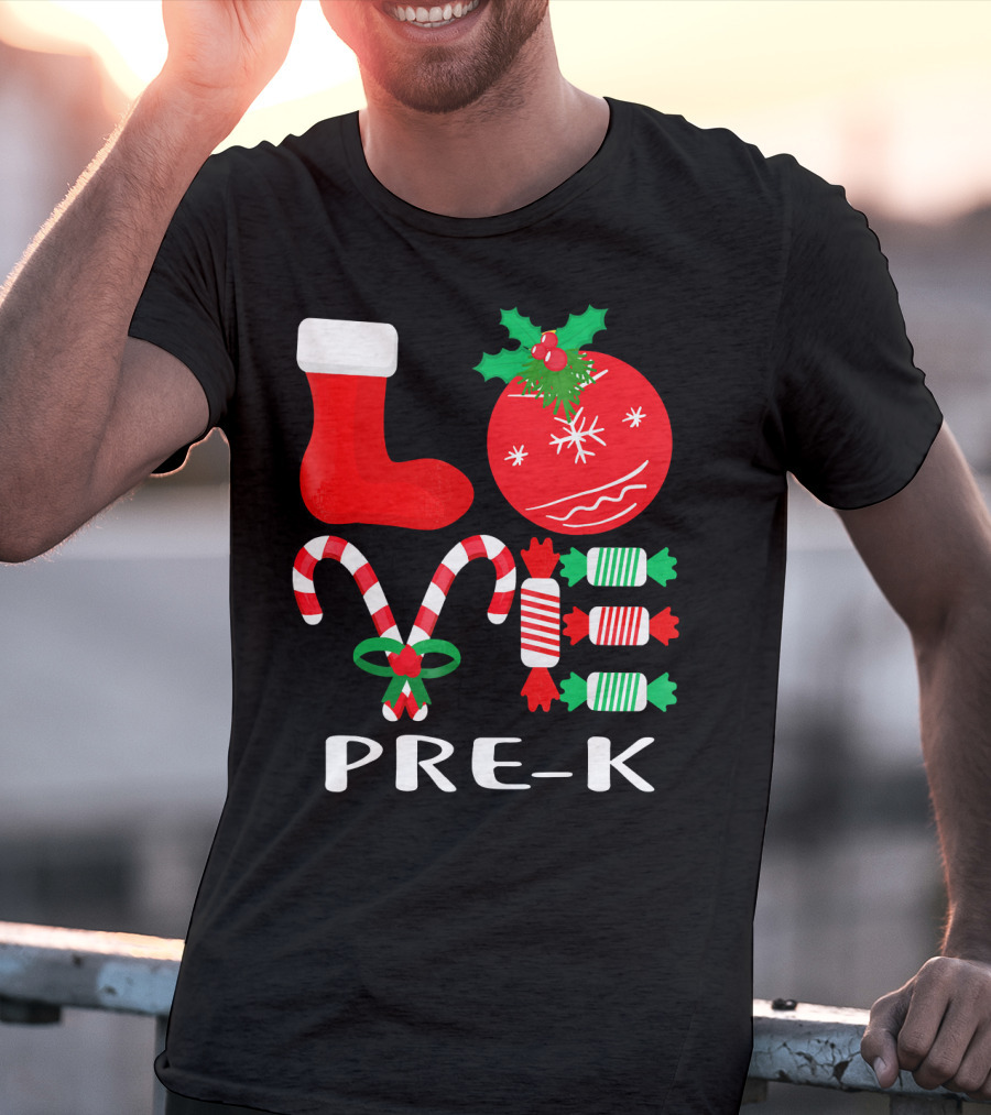 Candy Cane Christmas Stocking Ornament Pre-K T-Shirt