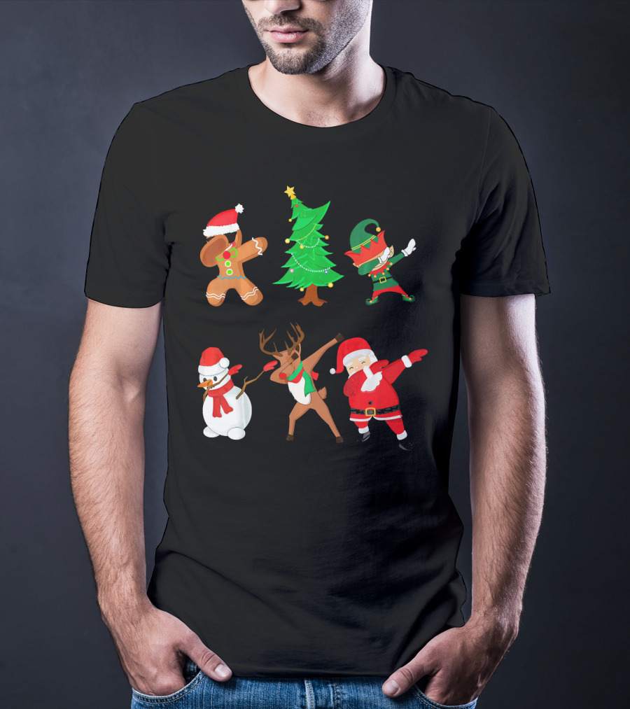 Funny Dabbing Christmas Santa Elf Gingerbread Snowman Reindeer Tree T-Shirt