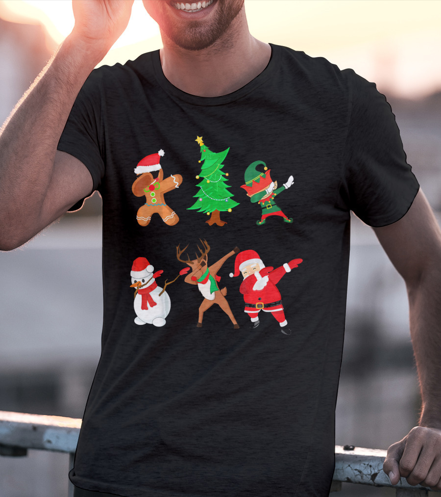 Funny Dabbing Christmas Santa Elf Gingerbread Snowman Reindeer Tree T-Shirt