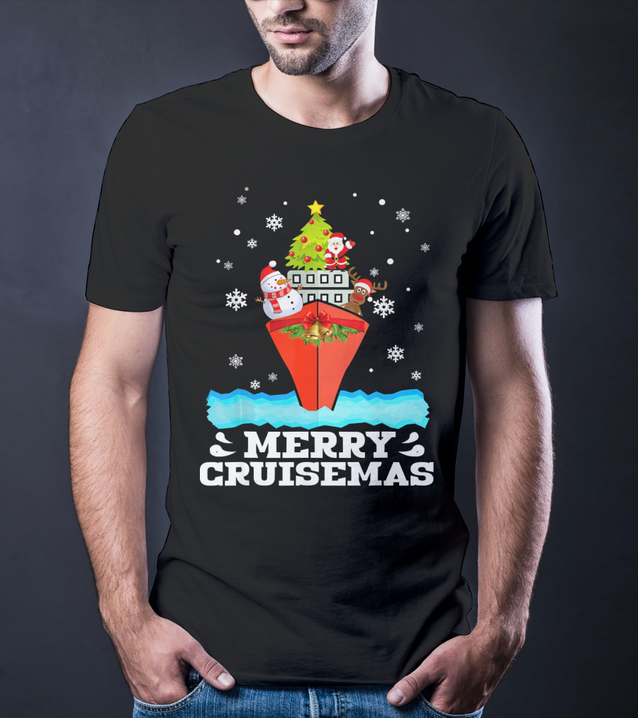 Merry Cruisemas Christmas Cruise With Santa And Snowman Caribbean Holiday T-Shirt