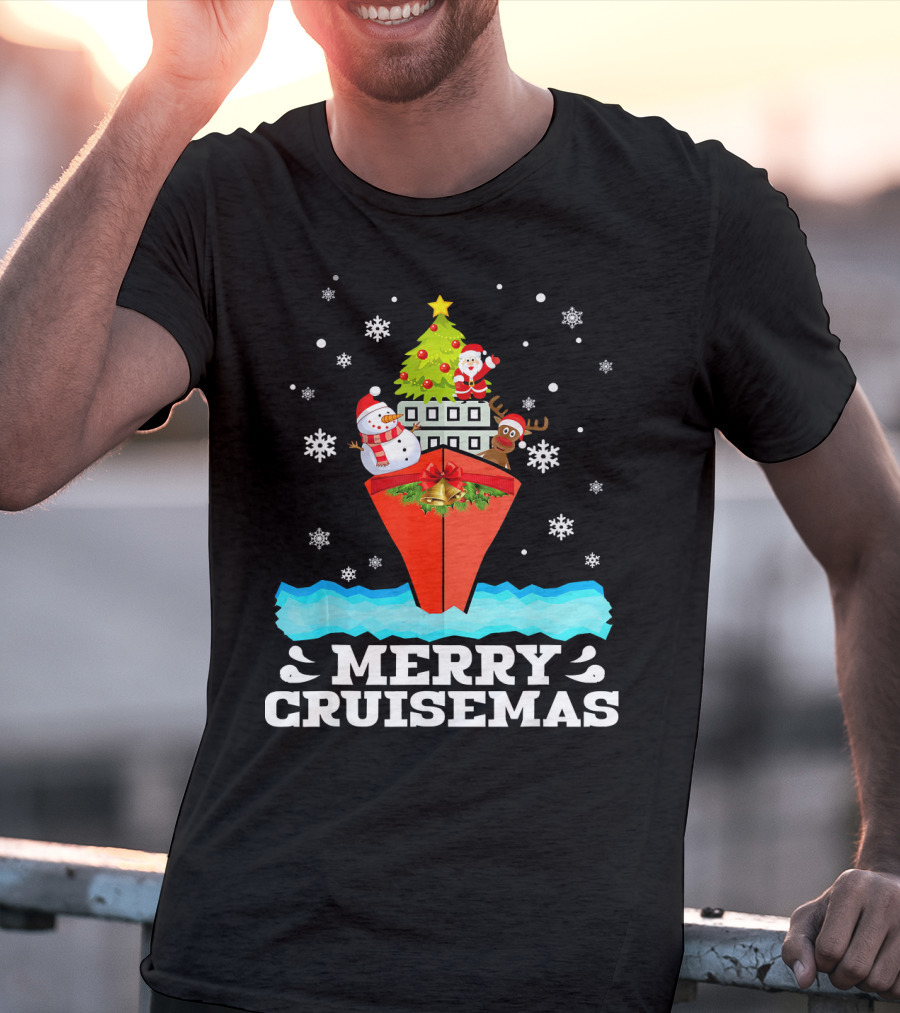 Merry Cruisemas Christmas Cruise With Santa And Snowman Caribbean Holiday T-Shirt